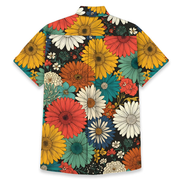 Chrisraw Men's Japanese Colorful Chrysanthemums Ukiyo-e Short Sleeves Shirt