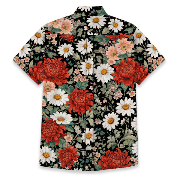 Chrisraw Men's Japanese Crimson Daisy Ukiyo-e Short Sleeves Shirt