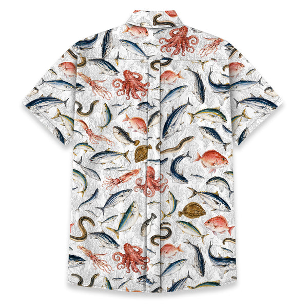 Chrisraw Men's Japanese Sea Fish Ukiyo-e Short Sleeves Shirt