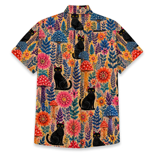 Chrisraw Men's Japanese Yayoi Kusama Forest Cat Ukiyo-e Short Sleeves Shirt