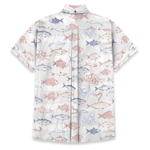 Chrisraw Men's Japanese Sea Fish Ukiyo-e Short Sleeves Shirt
