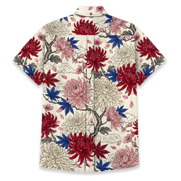 Chrisraw Men's Japanese Vibrant Floral Ukiyo-e Short Sleeves Shirt