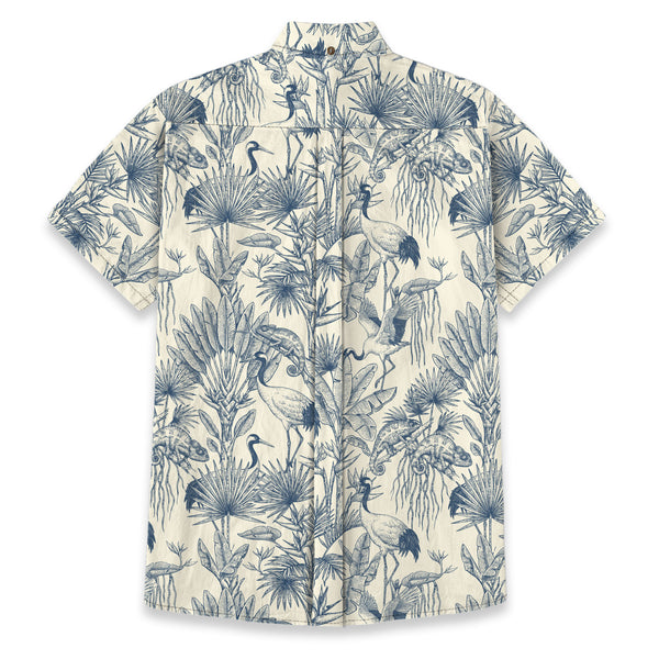 Chrisraw Men's Japanese Crane Garden Ukiyo-e Short Sleeves Shirt