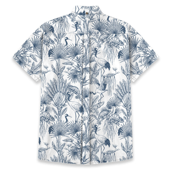 Chrisraw Men's Japanese Crane Garden Ukiyo-e Short Sleeves Shirt