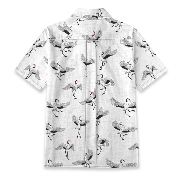 Chrisraw Women's Japanese Crane Dance Ukiyo-e Short Sleeves Shirt