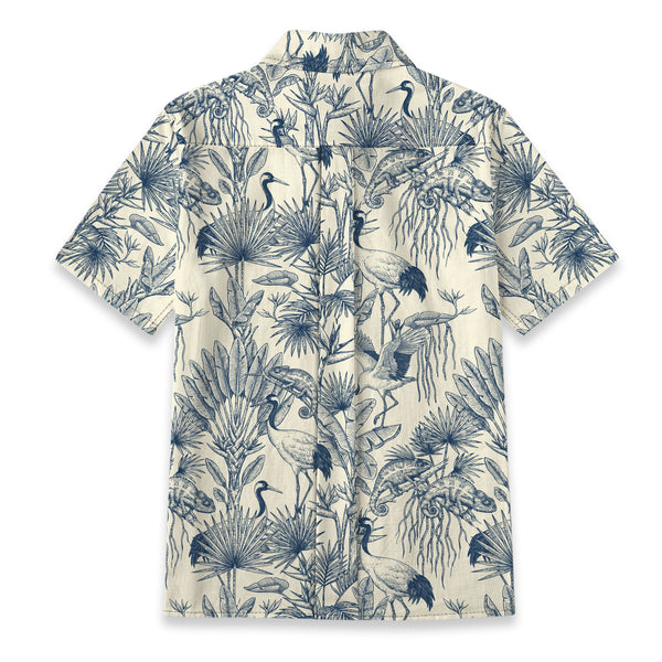 Chrisraw Women's Japanese Crane Garden Ukiyo-e Short Sleeves Shirt