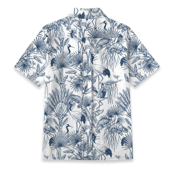 Chrisraw Women's Japanese Crane Garden Ukiyo-e Short Sleeves Shirt