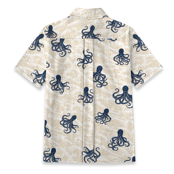 Chrisraw Women's Japanese Octopus Wave Ukiyo-e Short Sleeves Shirt