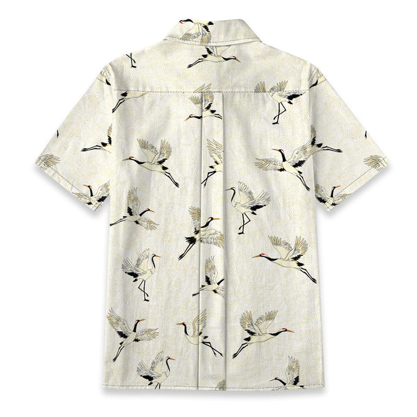 Chrisraw Women's Japanese Crane Dance Ukiyo-e Short Sleeves Shirt