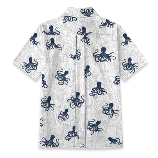 Chrisraw Women's Japanese Octopus Wave Ukiyo-e Short Sleeves Shirt