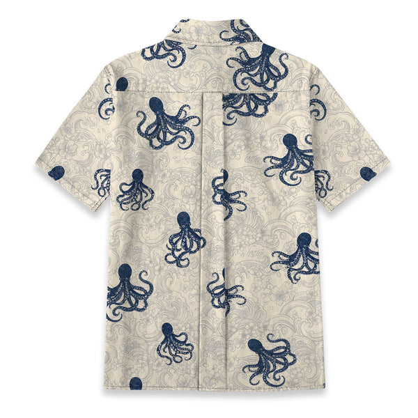 Chrisraw Women's Japanese Octopus Wave Ukiyo-e Short Sleeves Shirt
