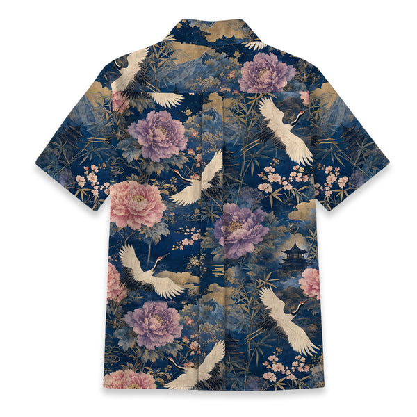 Chrisraw Women's Japanese Cranes of Edo Ukiyo-e Short Sleeves Shirt