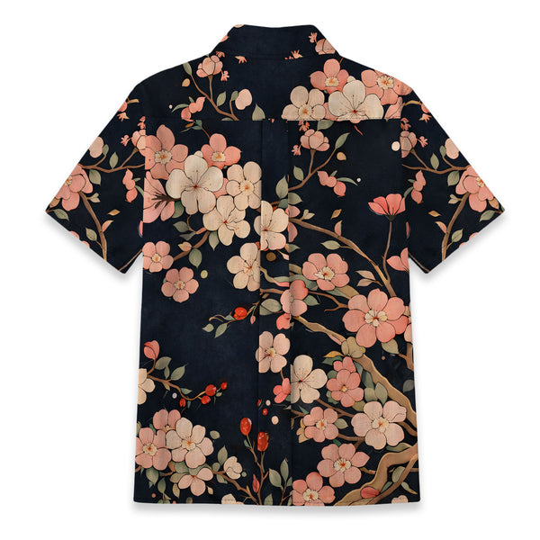 Chrisraw Women's Japanese Blooming Sakura Ukiyo-e Short Sleeves Shirt