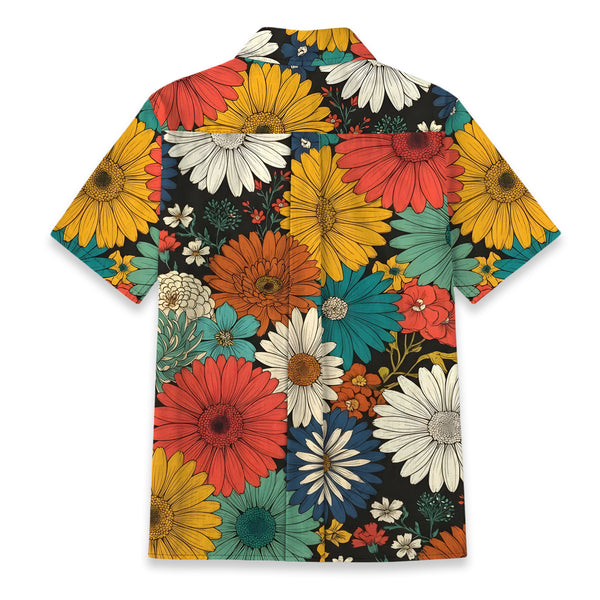 Chrisraw Women's Japanese Colorful Chrysanthemums Ukiyo-e Short Sleeves Shirt