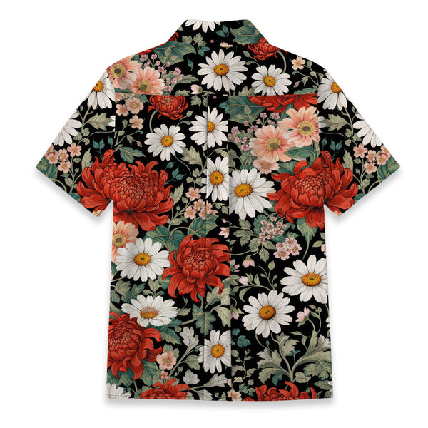 Chrisraw Women's Japanese Crimson Daisy Ukiyo-e Short Sleeves Shirt