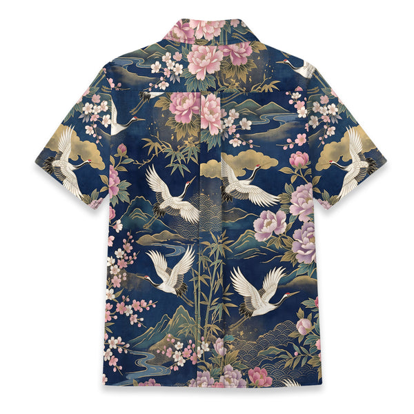 Chrisraw Women's Japanese Cranes of Edo Ukiyo-e Short Sleeves Shirt