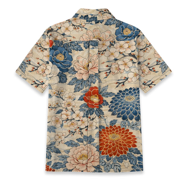 Chrisraw Women's Japanese Vibrant Floral Ukiyo-e Short Sleeves Shirt