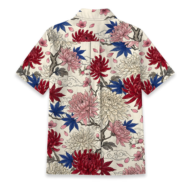 Chrisraw Women's Japanese Vibrant Floral Ukiyo-e Short Sleeves Shirt