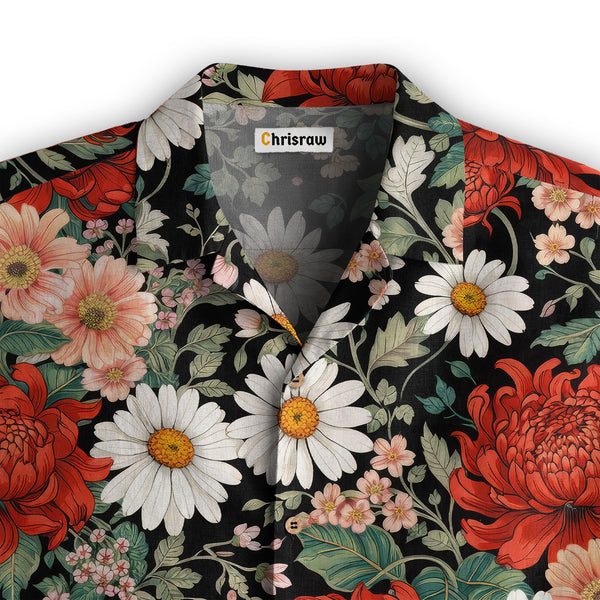 Chrisraw Crimson Daisy Hawaiian Shirt