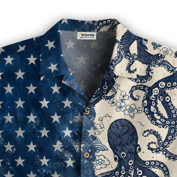Chrisraw America 250 Blue Ocean Octopus Hawaiian Shirt