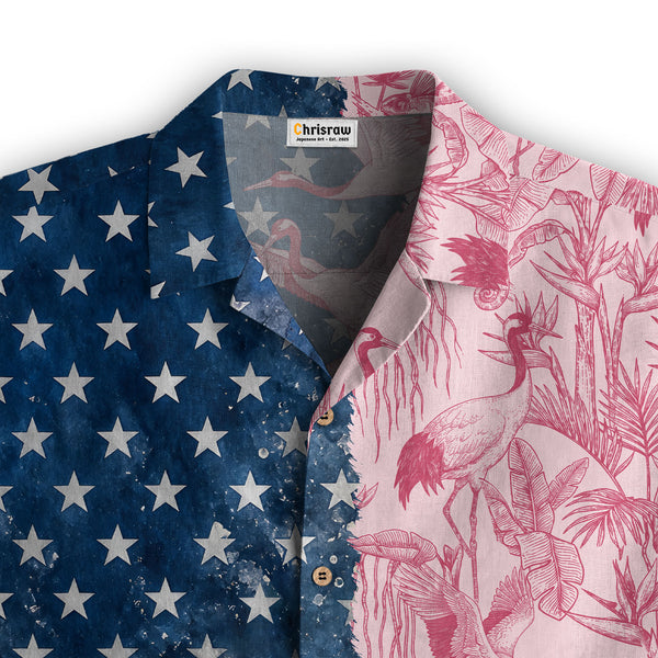 Chrisraw America 250 Pink Crane Garden Hawaiian Shirt