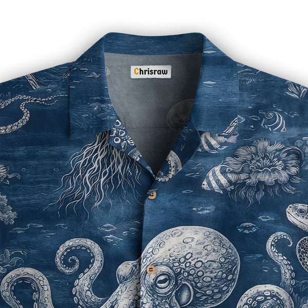 Chrisraw Blue Ocean Octopus Hawaiian Shirt