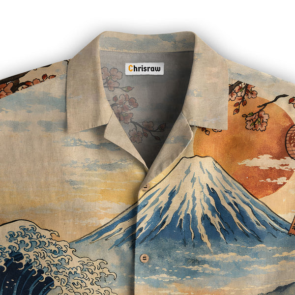 Chrisraw Cat Looking At The Great Wave Hawaiian Shirt