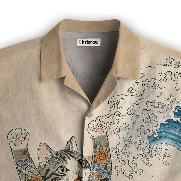 Chrisraw Cat Surfing Hawaiian Shirt