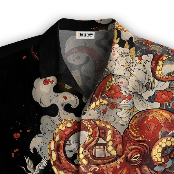 Chrisraw Octopus with Flowers and Clouds Hawaiian Shirt