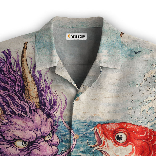 Chrisraw Dragon And Koi In The Wavesi Hawaiian Shirt