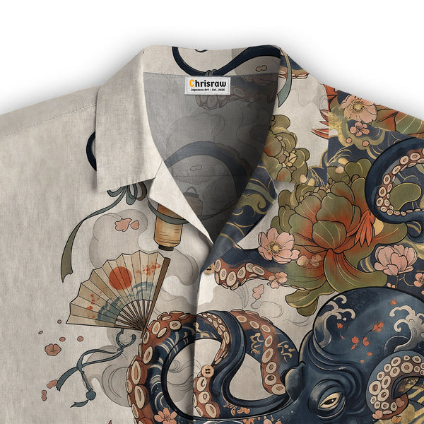 Chrisraw Octopus with Flowers and Clouds Hawaiian Shirt