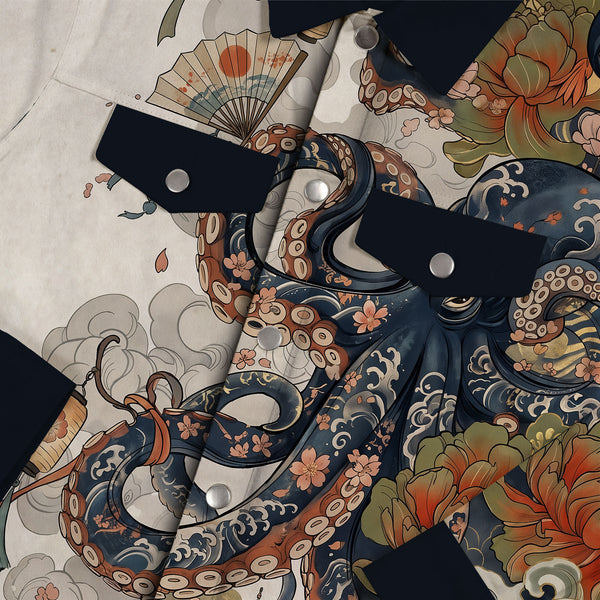 Chrisraw Octopus with Flowers and Clouds Canvas Jacket | All-Over Print Cotton Jacket