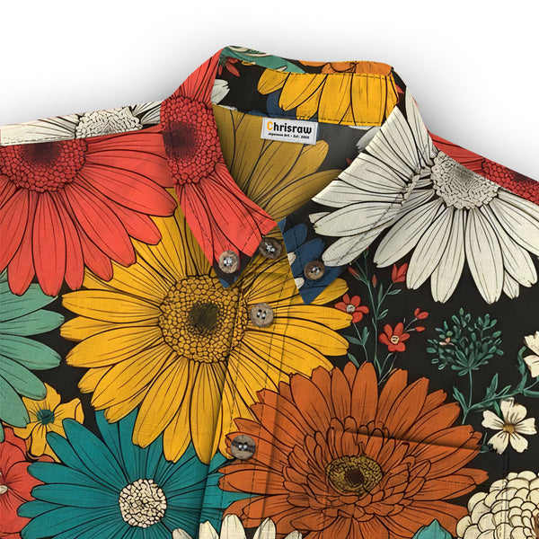 Chrisraw Kid's Japanese Colorful Chrysanthemums Ukiyo-e Short Sleeves Shirt