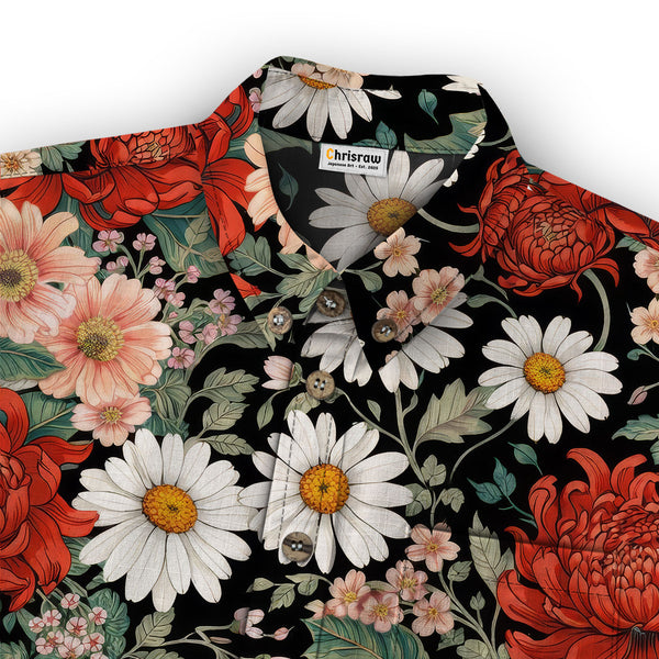 Chrisraw Kid's Japanese Crimson Daisy Ukiyo-e Short Sleeves Shirt