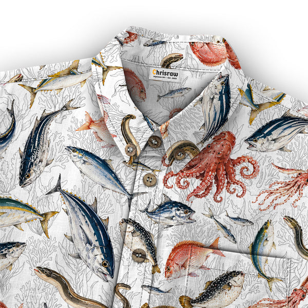 Chrisraw Kid's Japanese Sea Fish Ukiyo-e Short Sleeves Shirt