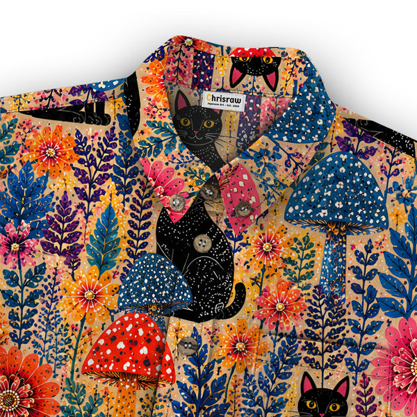 Chrisraw Kid's Japanese Yayoi Kusama Forest Cat Ukiyo-e Short Sleeves Shirt