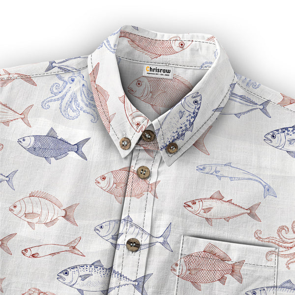 Chrisraw Kid's Japanese Sea Fish Ukiyo-e Short Sleeves Shirt
