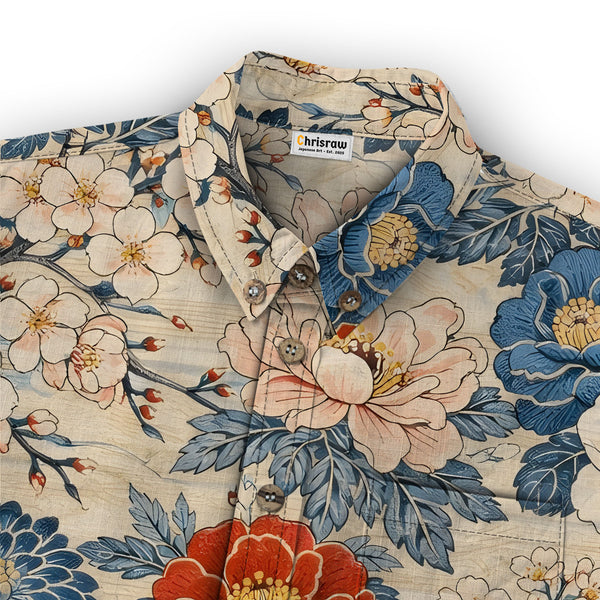 Chrisraw Kid's Japanese Vibrant Floral Ukiyo-e Short Sleeves Shirt