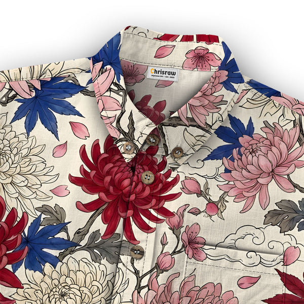 Chrisraw Kid's Japanese Vibrant Floral Ukiyo-e Short Sleeves Shirt