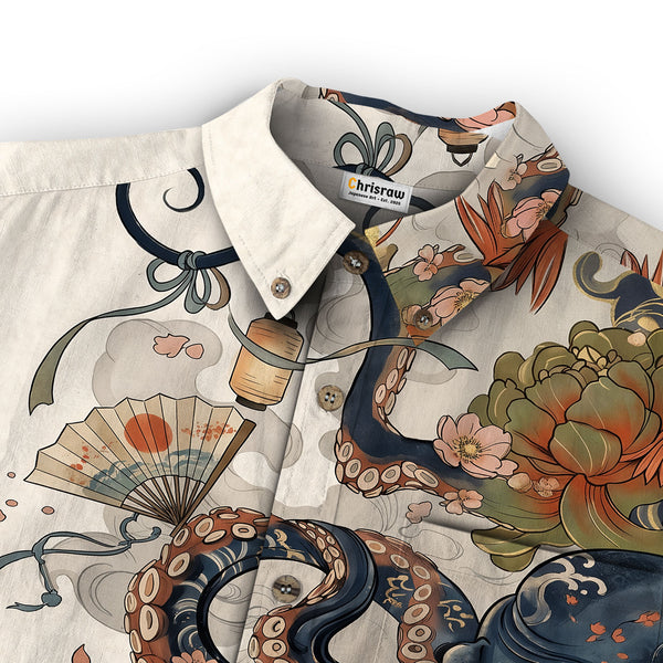 Chrisraw Octopus with Flowers and Clouds Long Sleeves Shirt