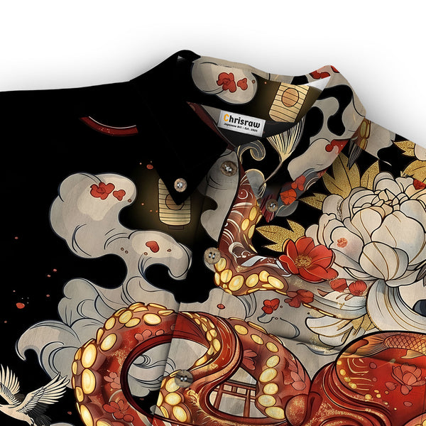 Chrisraw Octopus with Flowers and Clouds Long Sleeves Shirt
