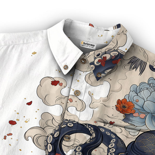 Chrisraw Octopus with Flowers and Clouds Long Sleeves Shirt
