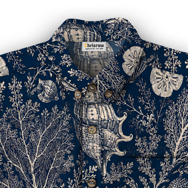 Chrisraw Men's Japanese Marine Mystery Ukiyo-e Short Sleeves Shirt