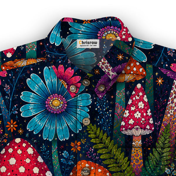 Chrisraw Men's Japanese Yayoi Kusama Mushrooms Ukiyo-e Short Sleeves Shirt