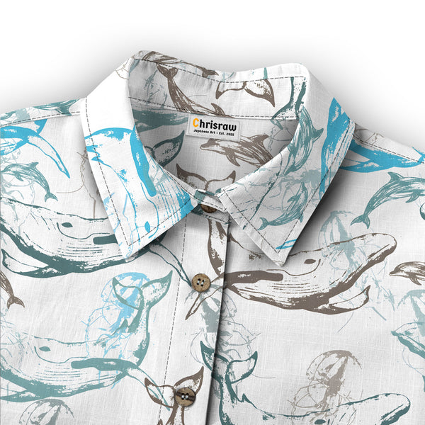Chrisraw Women's Japanese Marine animals Ukiyo-e Short Sleeves Shirt