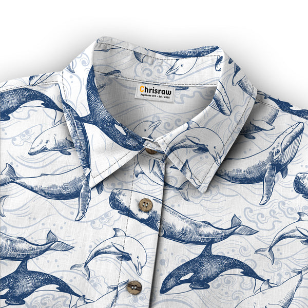 Chrisraw Women's Japanese Marine animals Ukiyo-e Short Sleeves Shirt