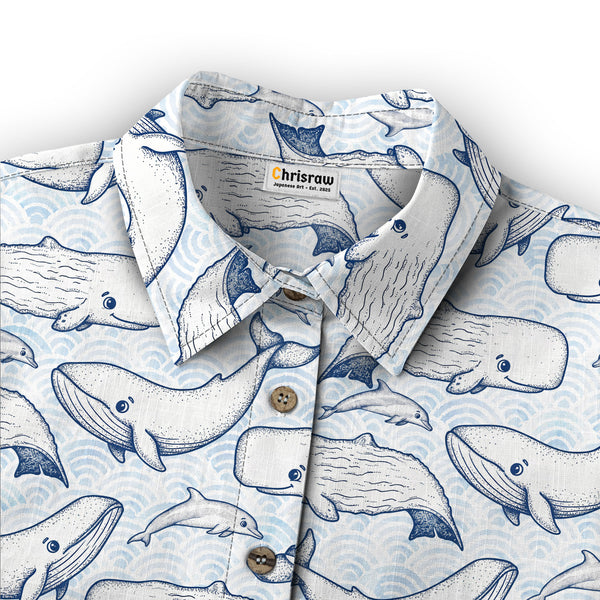Chrisraw Women's Japanese Marine animals Ukiyo-e Short Sleeves Shirt