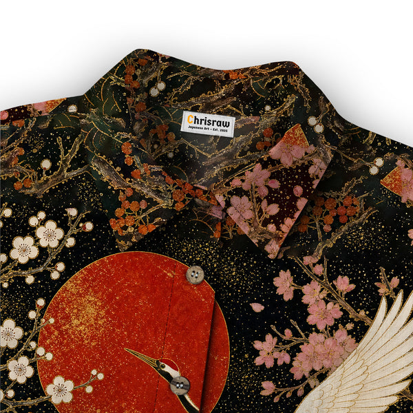 Chrisraw Women's Japanese Cranes of Edo Ukiyo-e Short Sleeves Shirt