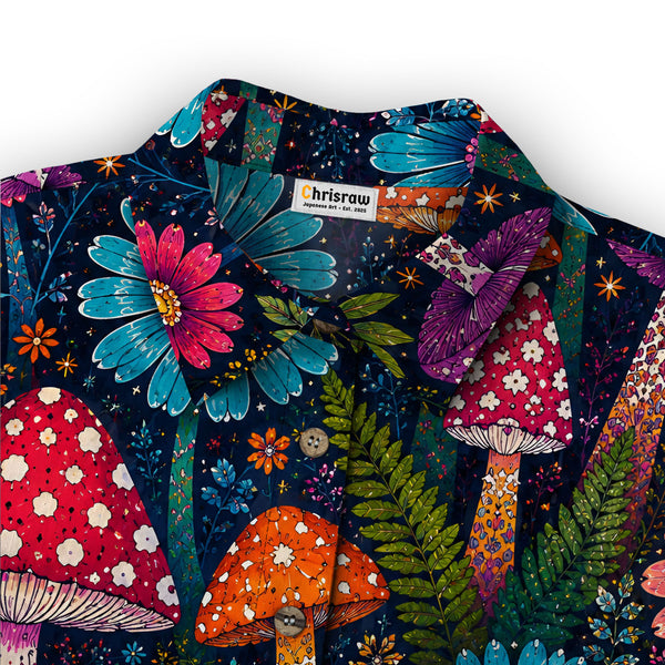 Chrisraw Women's Japanese VYayoi Kusama Mushrooms Ukiyo-e Short Sleeves Shirt
