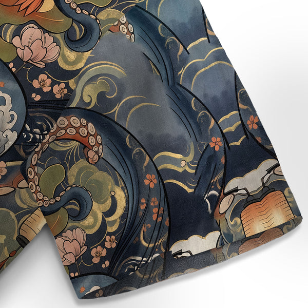 Chrisraw Octopus with Flowers and Clouds Hawaiian Shirt